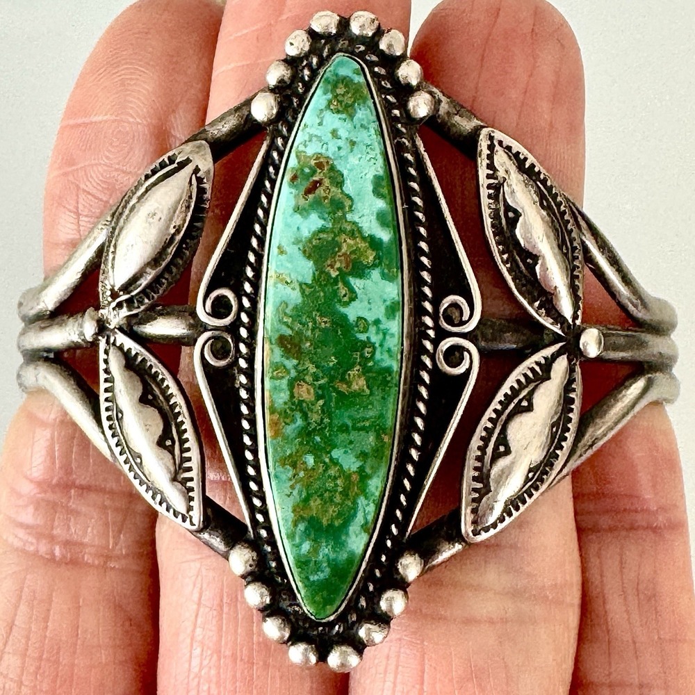 VTG Navajo Cuff Bracelet Turquoise Harvey Era 1960s Marquis Sterling Native Amer - Picture 5 of 14